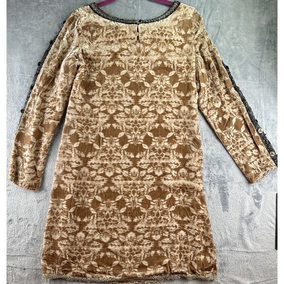 Sundance Catalog Dress Women's Size 6 Velvet Burnout Beige Silk Champagne Dreams - Picture 8 of 16